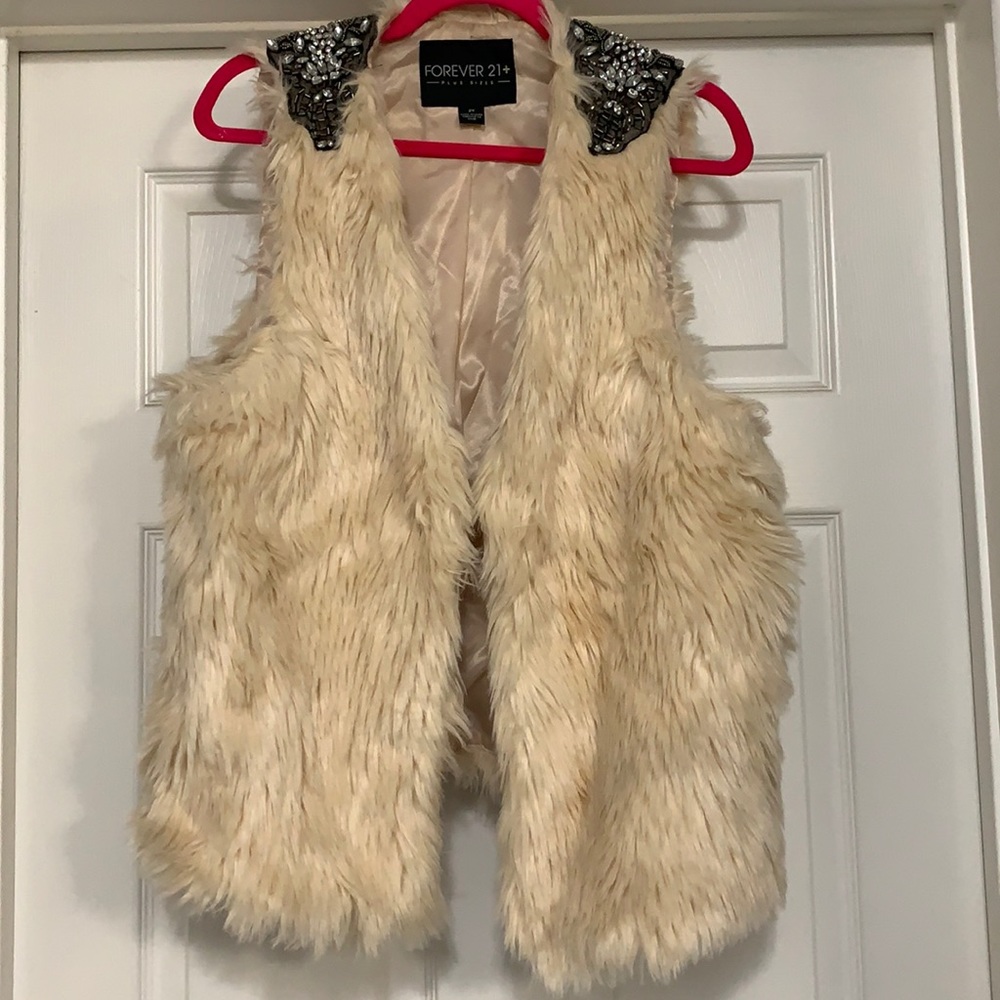 Embellished faux fur vest